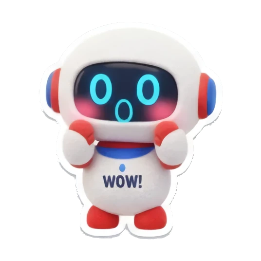 Surprised robot saying wow Mini Bot Emotions sticker for expressive chats and social replies.