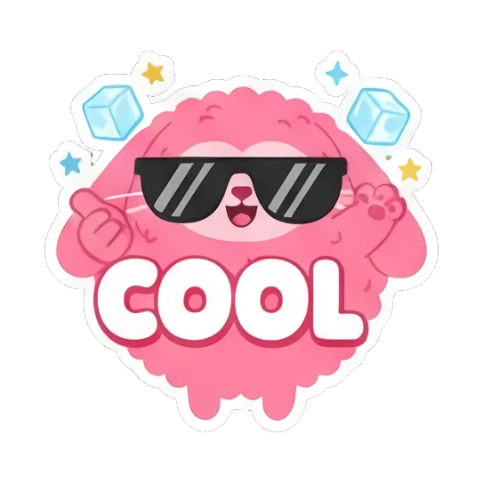 Pink bunny wearing sunglasses, looking cool with 'COOL' text. Pink Fluffy Bunny Emotions sticker for expressive chats and social replies.