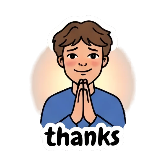 Boy praying with 'thanks' text Cool Guy Daily Vibes sticker for expressive chats and social replies.