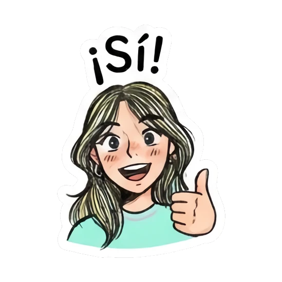 Girl smiling and giving a thumbs up, text '¡Sí!' Daily Doodle Girl Vibes sticker for expressive chats and social replies.