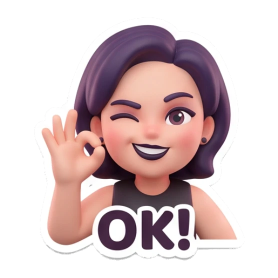 Stylish girl winking and making an OK gesture with text OK! Modern Chic Girl Expressions sticker for expressive chats and social replies.
