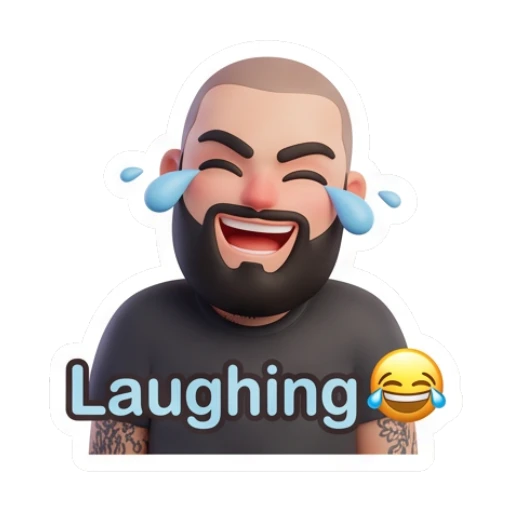 Bearded man laughing with tears, text Laughing Bearded Guy Daily Moods sticker for expressive chats and social replies.