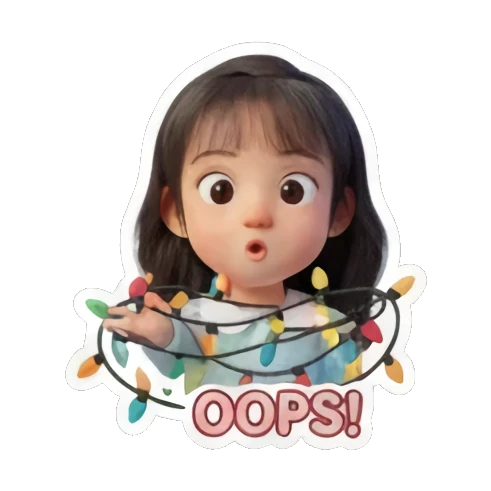 被灯串缠绕惊讶表情 Holiday Girl Adventures sticker for expressive chats and social replies.