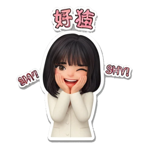 Girl blushing and covering face with text SHY Office Chic Girl Daily sticker for expressive chats and social replies.