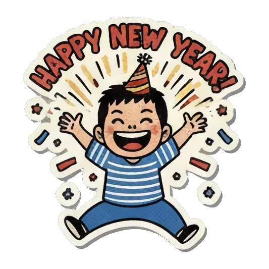 快乐小男孩庆祝新年 Joyful New Year Boy sticker for expressive chats and social replies.