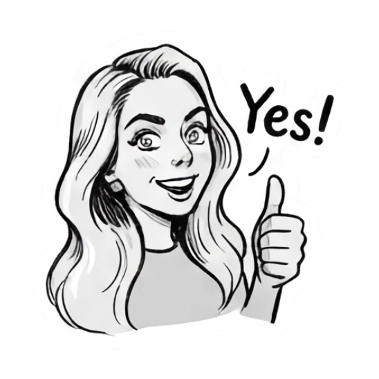 Girl giving thumbs up saying Yes Doodle Girl Expressions sticker for expressive chats and social replies.