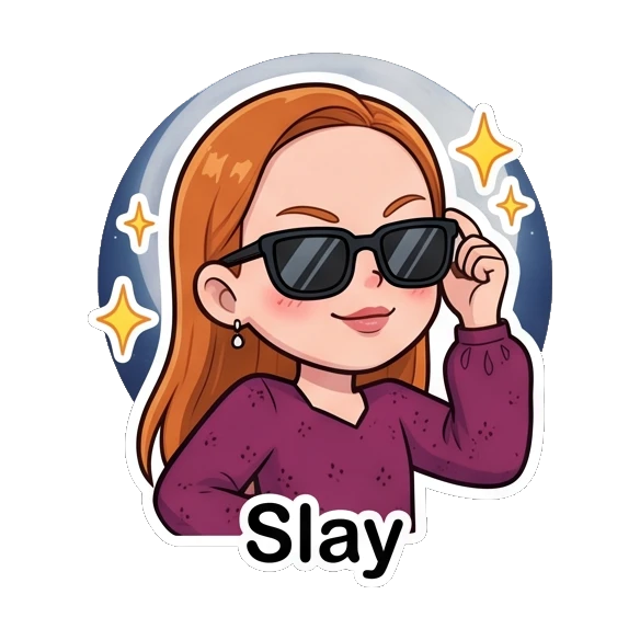 Ginger girl looking cool wearing sunglasses with a smug smile Ginger Girl Daily Life sticker for expressive chats and social replies.
