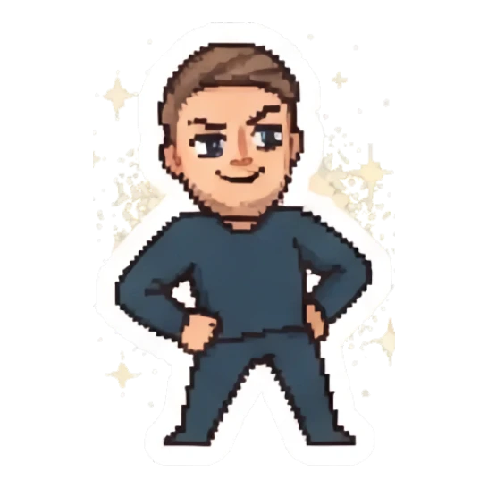 Confident man standing with hands on hips. Pixel Guy Daily Vibes sticker for expressive chats and social replies.