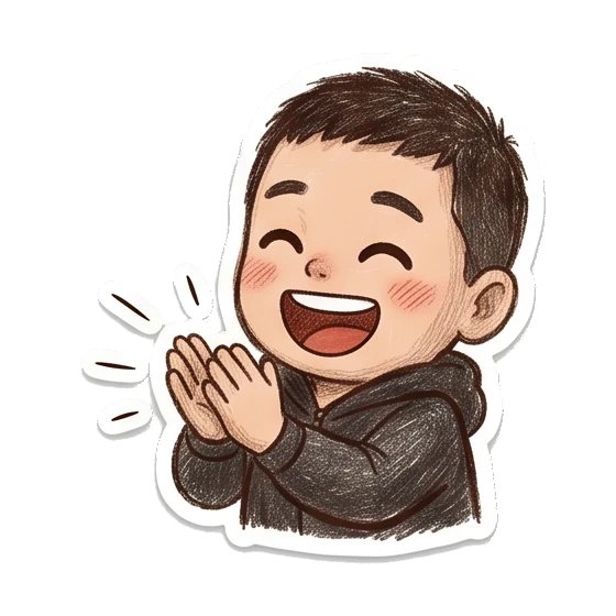 Boy clapping hands with '赞' text Cheerful Boy Daily Life sticker for expressive chats and social replies.