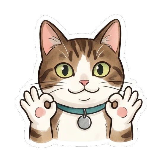 Tabby cat making an OK hand gesture with a confident smile Tabby Cat Daily Life sticker for expressive chats and social replies.