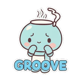 Blue teapot character dancing with music notes and text GROOVE Teapot Buddy Daily Life sticker for expressive chats and social replies.