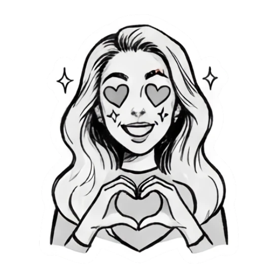 Girl making heart shape with hands and heart eyes Doodle Girl Expressions sticker for expressive chats and social replies.