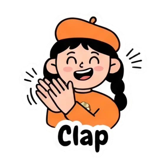 Girl clapping hands, Clap text Beret Girl Daily Vibes sticker for expressive chats and social replies.