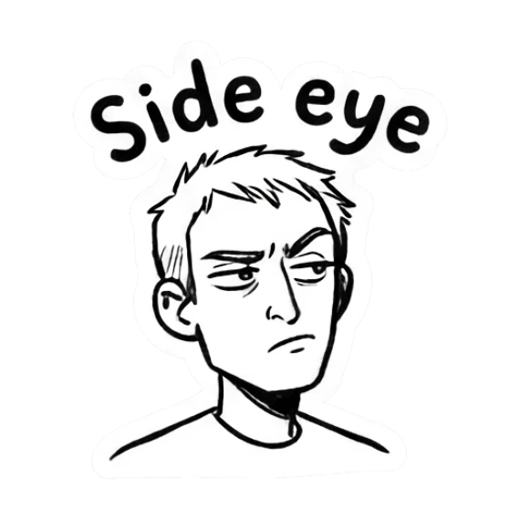 Man giving a suspicious side eye glance Doodle Guy Daily Vibes sticker for expressive chats and social replies.