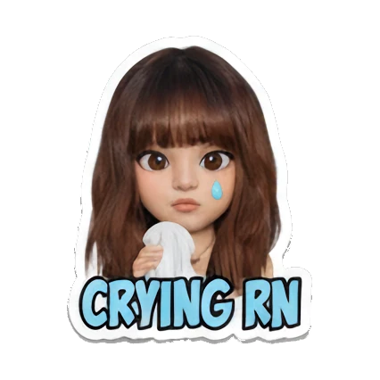 Girl crying with a tissue, sad expression, text 'CRYING RN' Modern Girl Daily Vibes sticker for expressive chats and social replies.