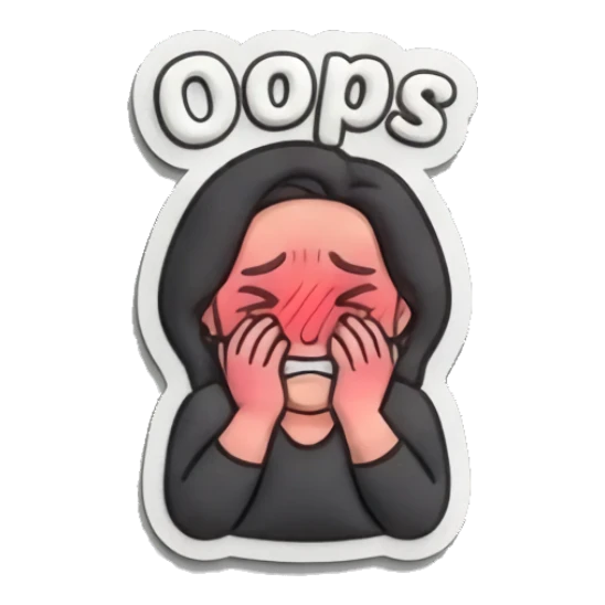 Girl covering face in embarrassment with Oops text Puff Print Girl Daily sticker for expressive chats and social replies.
