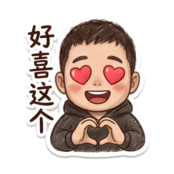 Boy making heart shape with hands with '好喜这个' text Cheerful Boy Daily Life sticker for expressive chats and social replies.