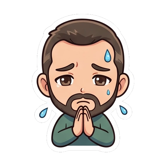 Bearded man praying with worried expression Cheerful Bearded Guy sticker for expressive chats and social replies.