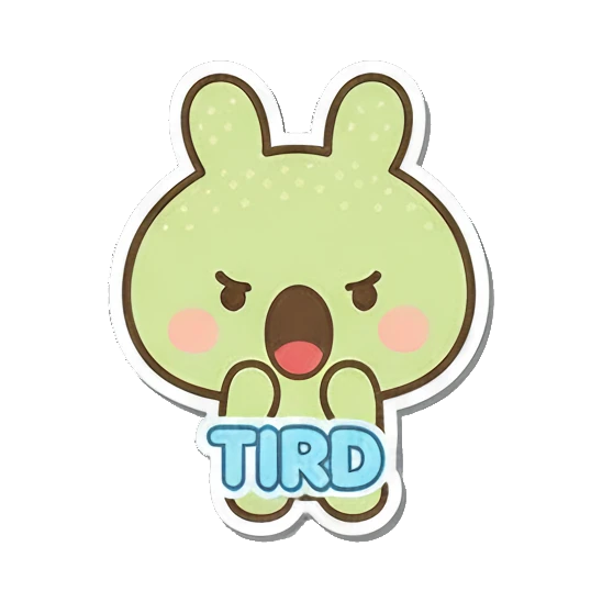 Tird bunny with grumpy expression Minty Bunny Moods sticker for expressive chats and social replies.