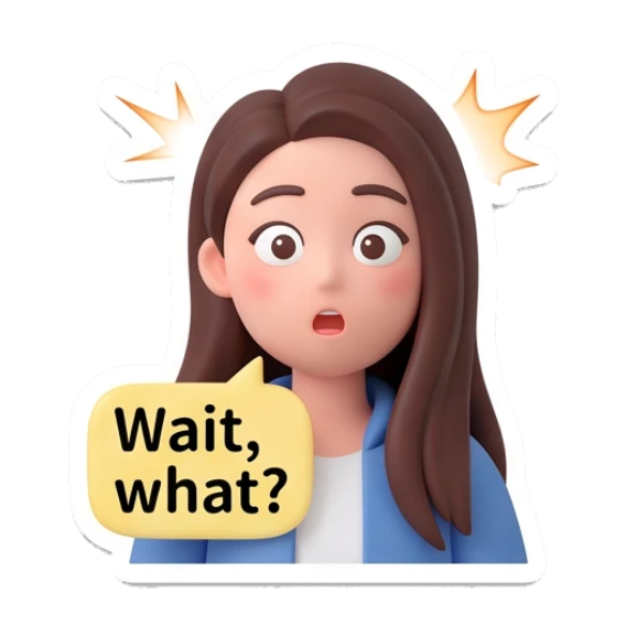Girl looking surprised, text 'Wait, what?' Modern Girl Daily Life sticker for expressive chats and social replies.