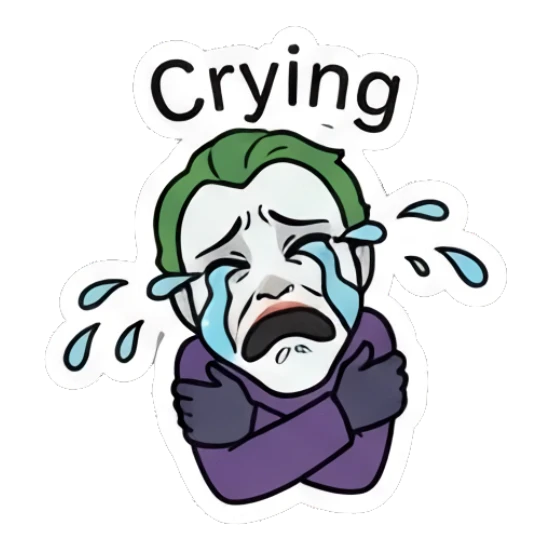 Joker crying with arms crossed Joker Comic Expressions sticker for expressive chats and social replies.