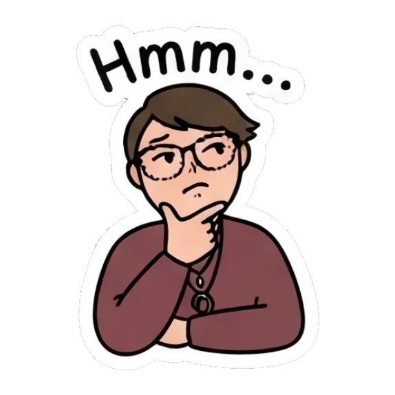 Thoughtful boy touching chin saying Hmm Daily Doodle Boy sticker for expressive chats and social replies.