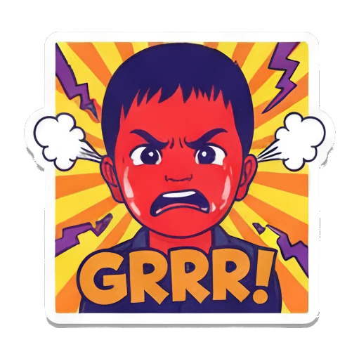 小男孩困惑HUH Vibrant Boy Pop Art sticker for expressive chats and social replies.