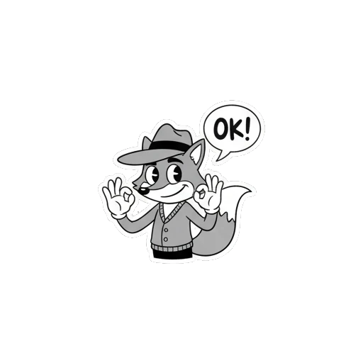 Detective fox making an OK gesture with a speech bubble saying OK! Vintage Detective Fox sticker for expressive chats and social replies.