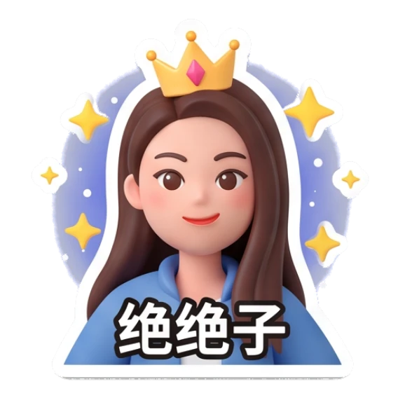 Girl wearing crown, confident, text '绝绝子' Modern Girl Daily Life sticker for expressive chats and social replies.