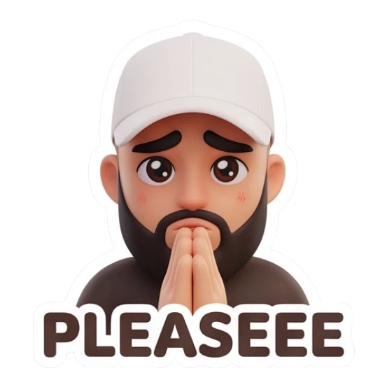 Man with beard praying with hands together, text PLEASEEE Modern Couple Daily Vibes sticker for expressive chats and social replies.