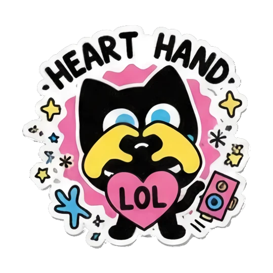 Black cat forming a heart shape with hands, LOL text. Keith Haring Style Black Cat sticker for expressive chats and social replies.