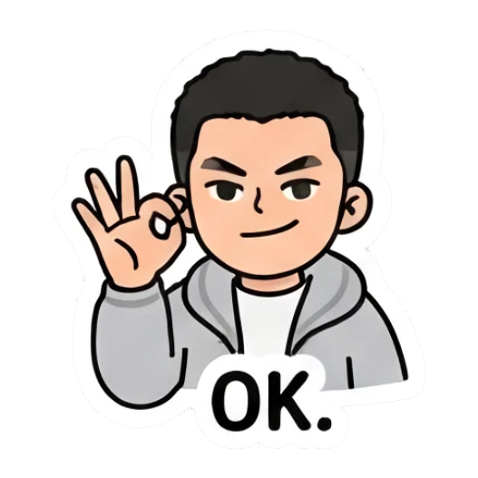 Boy making OK gesture with hand, smiling confidently. Casual Boy Daily Vibes sticker for expressive chats and social replies.