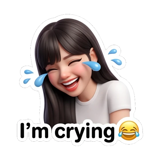 Crying girl with tears and 'I'm crying' text Cute 3D Girl Expressions sticker for expressive chats and social replies.