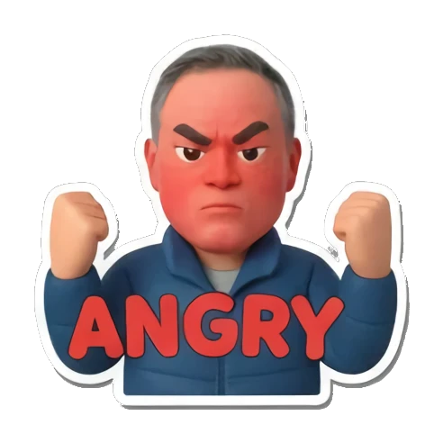 angry red-faced man Cheerful Middle-Aged Man Daily Life sticker for expressive chats and social replies.