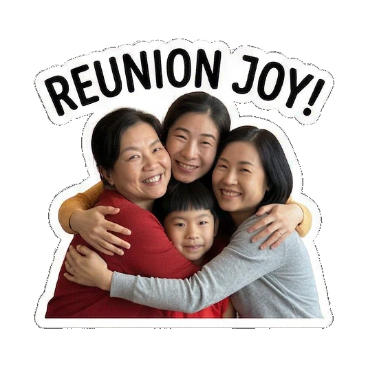 Family reunion hug Joyful Lunar New Year Moments sticker for expressive chats and social replies.