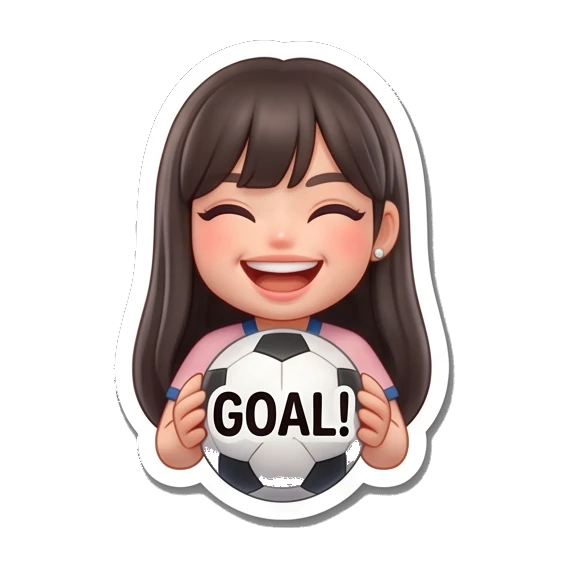 Girl holding soccer ball with GOAL text, happy expression Soccer Girl Daily Life sticker for expressive chats and social replies.