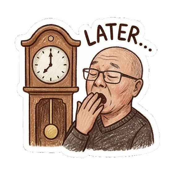Yawning later Bald Uncle Daily Life sticker for expressive chats and social replies.