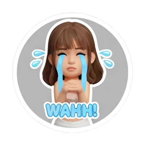 Girl crying with tears and Wahh text Cute 3D Girl Daily Life sticker for expressive chats and social replies.
