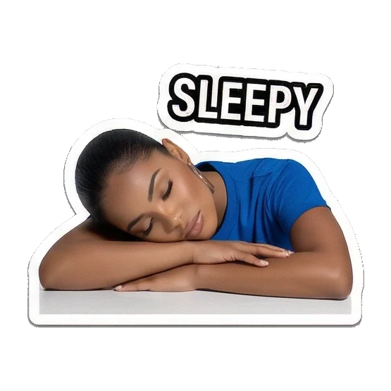 Sleepy woman resting head Modern Latina Daily Vibes sticker for expressive chats and social replies.