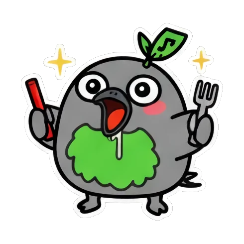 小鸟拿着刀叉流口水想吃 Cute Bird Emotions sticker for expressive chats and social replies.