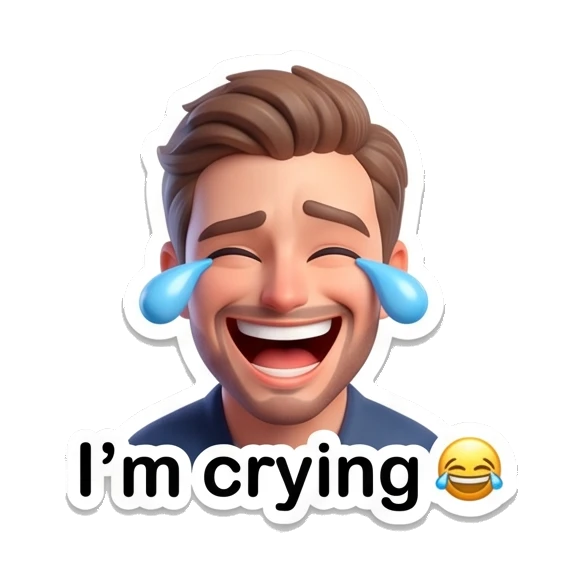 Young man crying loudly with blue tears and 'Crying' text. Modern Guy Daily Expressions sticker for expressive chats and social replies.