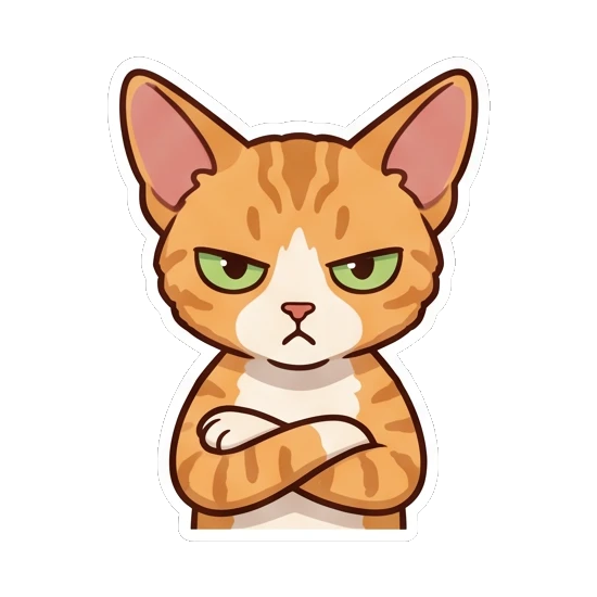 Ginger cat crossing arms with a skeptical and serious look Ginger Cat Holiday Joy sticker for expressive chats and social replies.