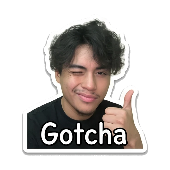 Young man winking and giving a thumbs up with text Gotcha Daily Life of a Cool Guy sticker for expressive chats and social replies.