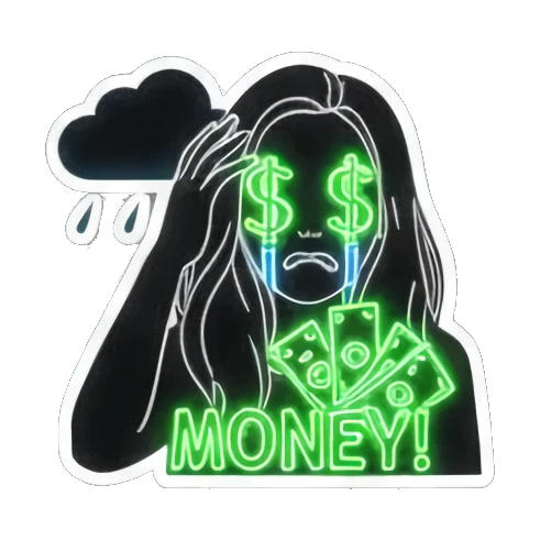 线条女孩哭泣MONEY! Neon Glow Girl sticker for expressive chats and social replies.