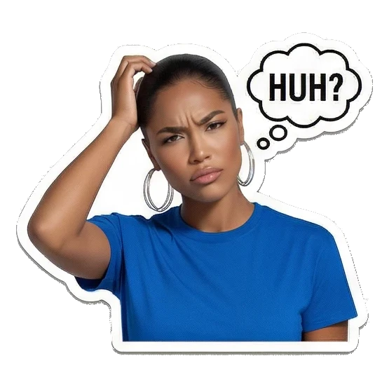 Confused woman scratching head Modern Latina Daily Vibes sticker for expressive chats and social replies.