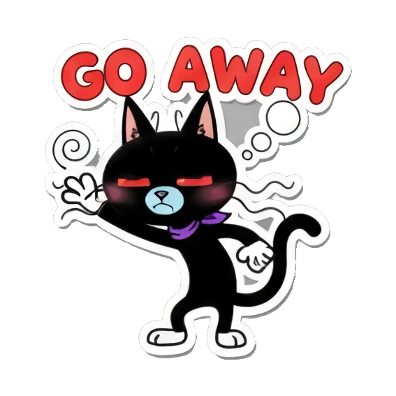 Black cat looking annoyed with GO AWAY text Playful Black Cat Daily Life sticker for expressive chats and social replies.