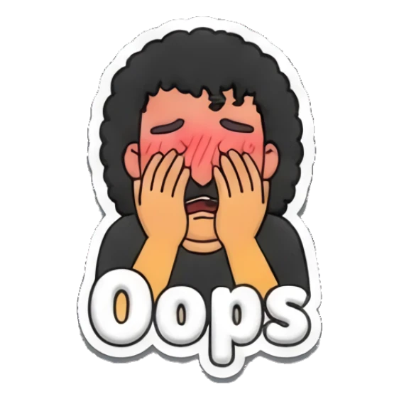 Man covering his face in embarrassment with blushing cheeks and text Oops Curly Hair Guy Adventures sticker for expressive chats and social replies.