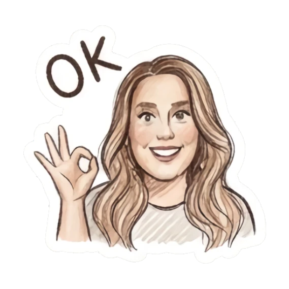 Girl making OK hand gesture, smiling, text OK Charming Doodle Girl Expressions sticker for expressive chats and social replies.