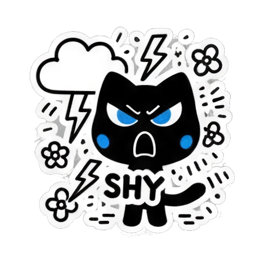 害羞的黑猫 Keith Haring Style Black Cat sticker for expressive chats and social replies.