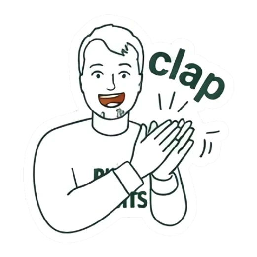 Man clapping hands with text Clap Big Thoughts Daily sticker for expressive chats and social replies.